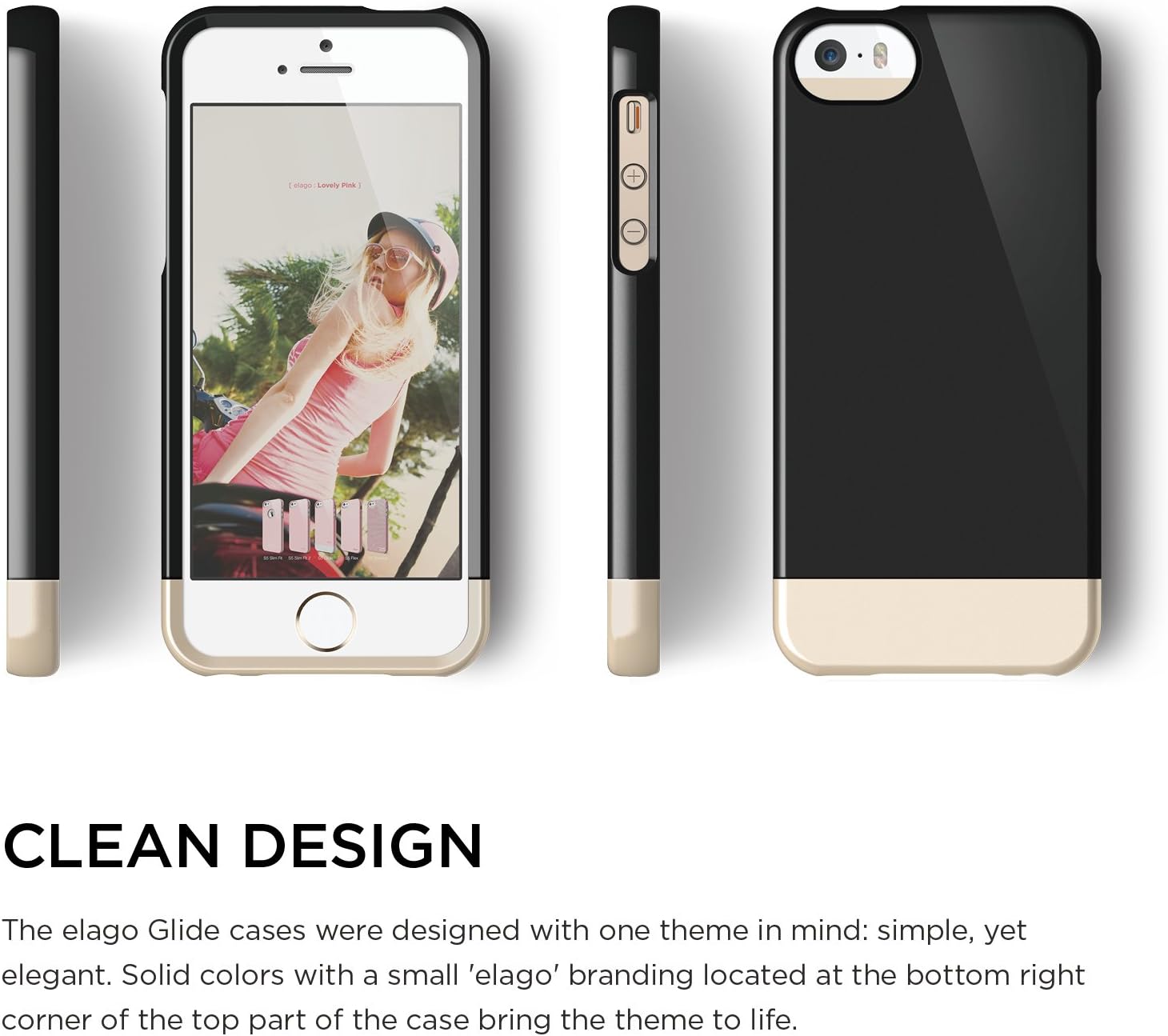 iPhone SE case, elago® [Glide-Limited][Black/Champagne Gold] - [Mix and Match][Premium Armor][True Fit] - for iPhone SE/5/5S