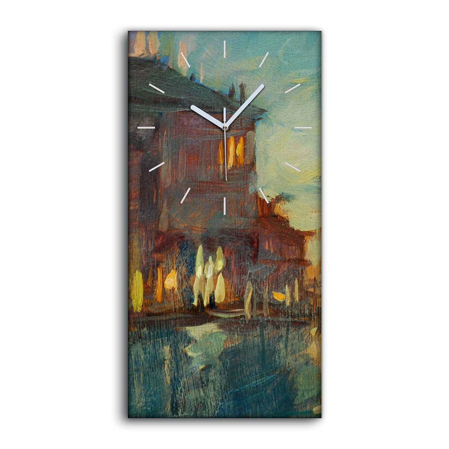 Horloge sur toile Venise paysage nuit décoration murale salon chambre 30x60cm