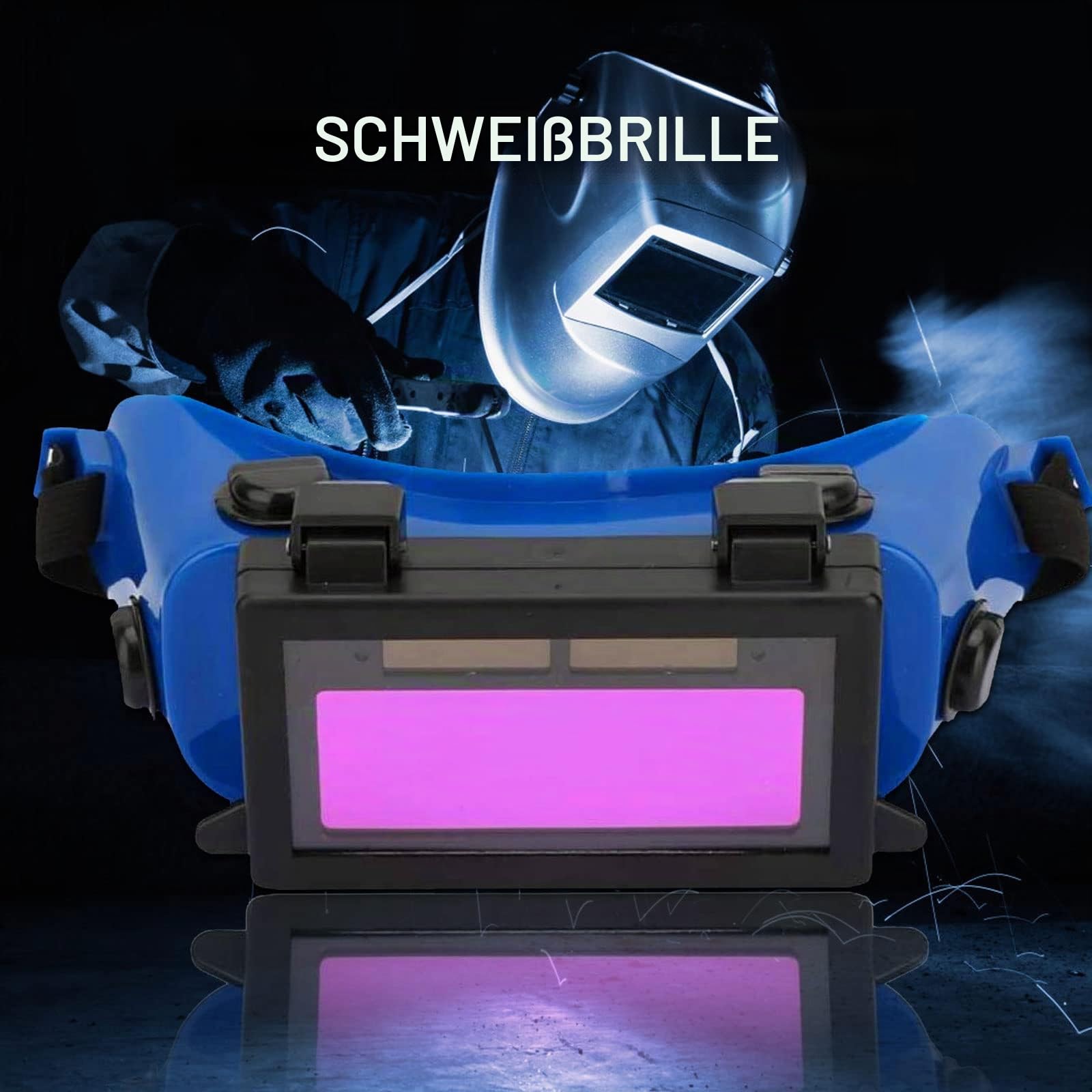 Schweißerbrille, Solar Auto Verdunkelung Augenmaske Schweißerbrille Schweißer Augenschutzbrille Für Baustelle, Elektroschweißen(Blau)