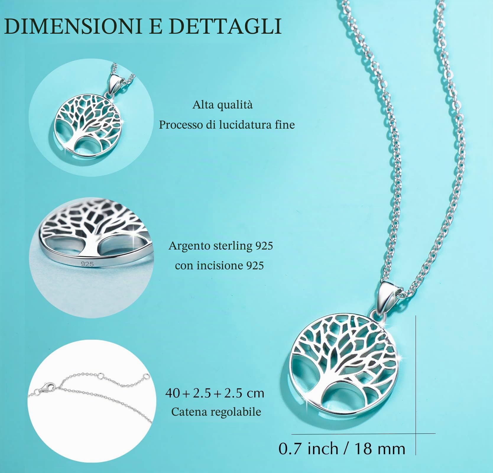 Albero Della Vita Ciondolo Collana per Donna in Argento 925 - Catena Lunghezza: 40 + 5 cm