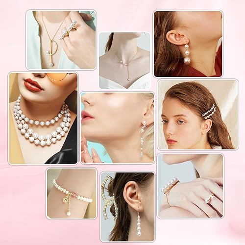 Miniatura 5 de 1824 cuentas de perlas para la fabricación de joyas, 5 tamaños mezclados de 0.157 in, 0.236 in, 0.315 in, 0.394 in y 0.472 in para manualidades,