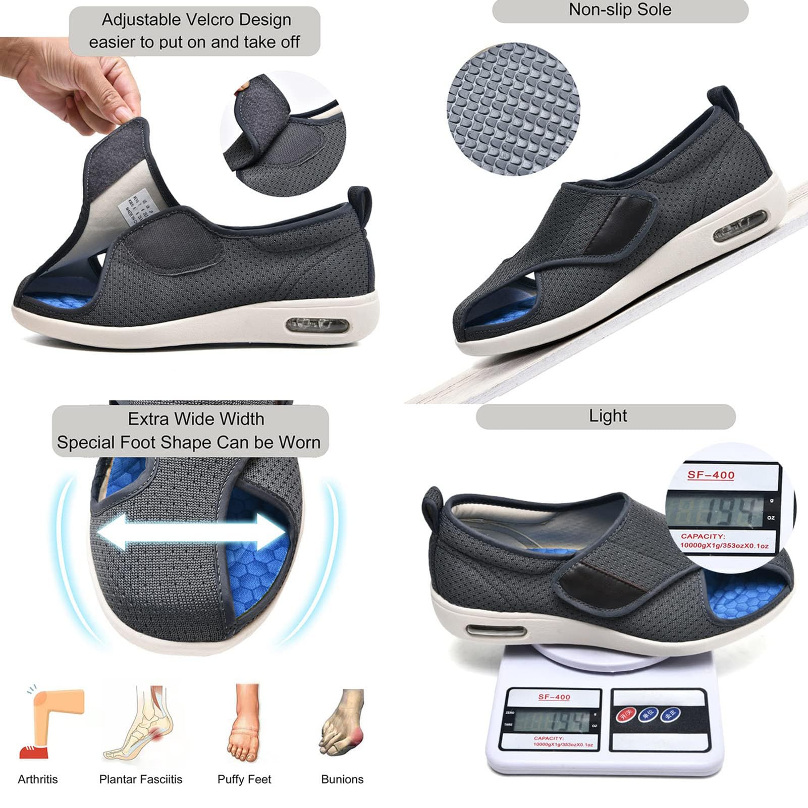 Ortopedyczne buty do chodzenia dla cukrzyków, lekkie, oddychające, spuchnięte stopy, zapalenie stawów, ortopedyczne obuwie, dla kobiet i mężczyzn, zapalenie stawów, buty z pianką z pamięcią