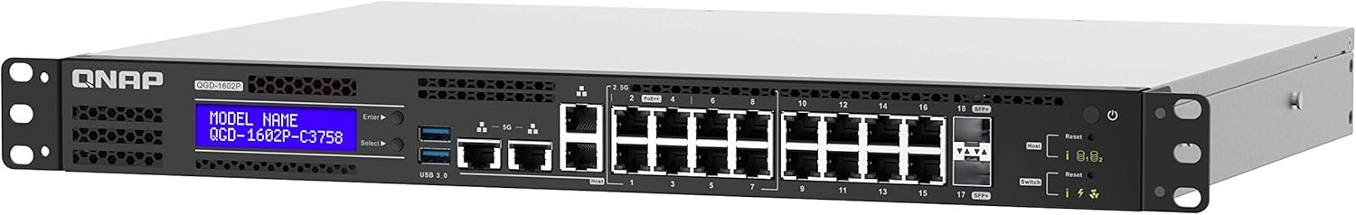Uр Tо 40% оƒƒ QNAP QGD-1602P-C3758-8G 18 Port Smart Edge PoE Switch with 2.5GbE and 10GbE Capability, Intel Atom C3558 CPU, 8GB RAM (QGD-1602P-C3558-8G)