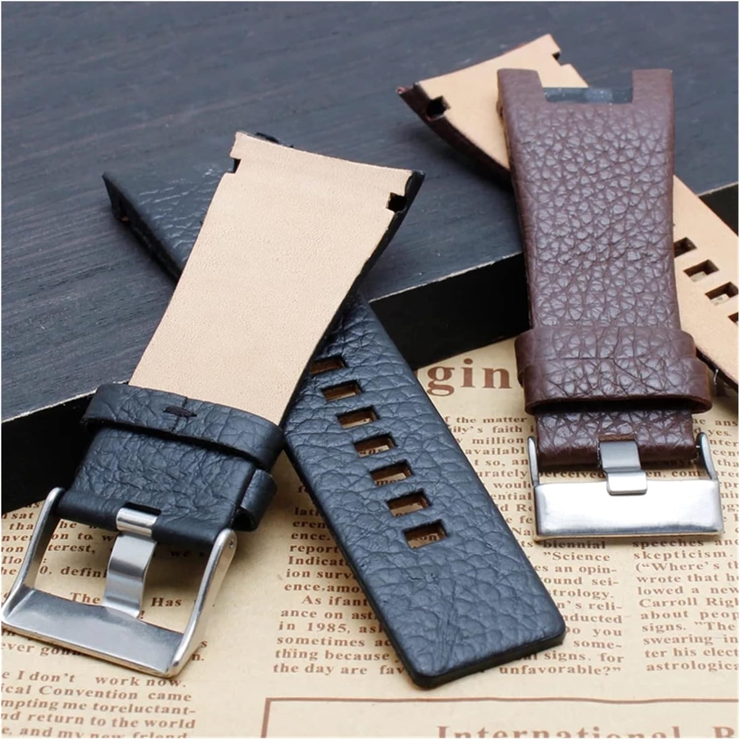 MJMT06 Genuine Leather Watch Strap Compatible with Diesel DZ1216 DZ1273 DZ4246 DZ4247 DZ4287 Bracelet Mens Watchband Wristwatches Notch Band 32mm