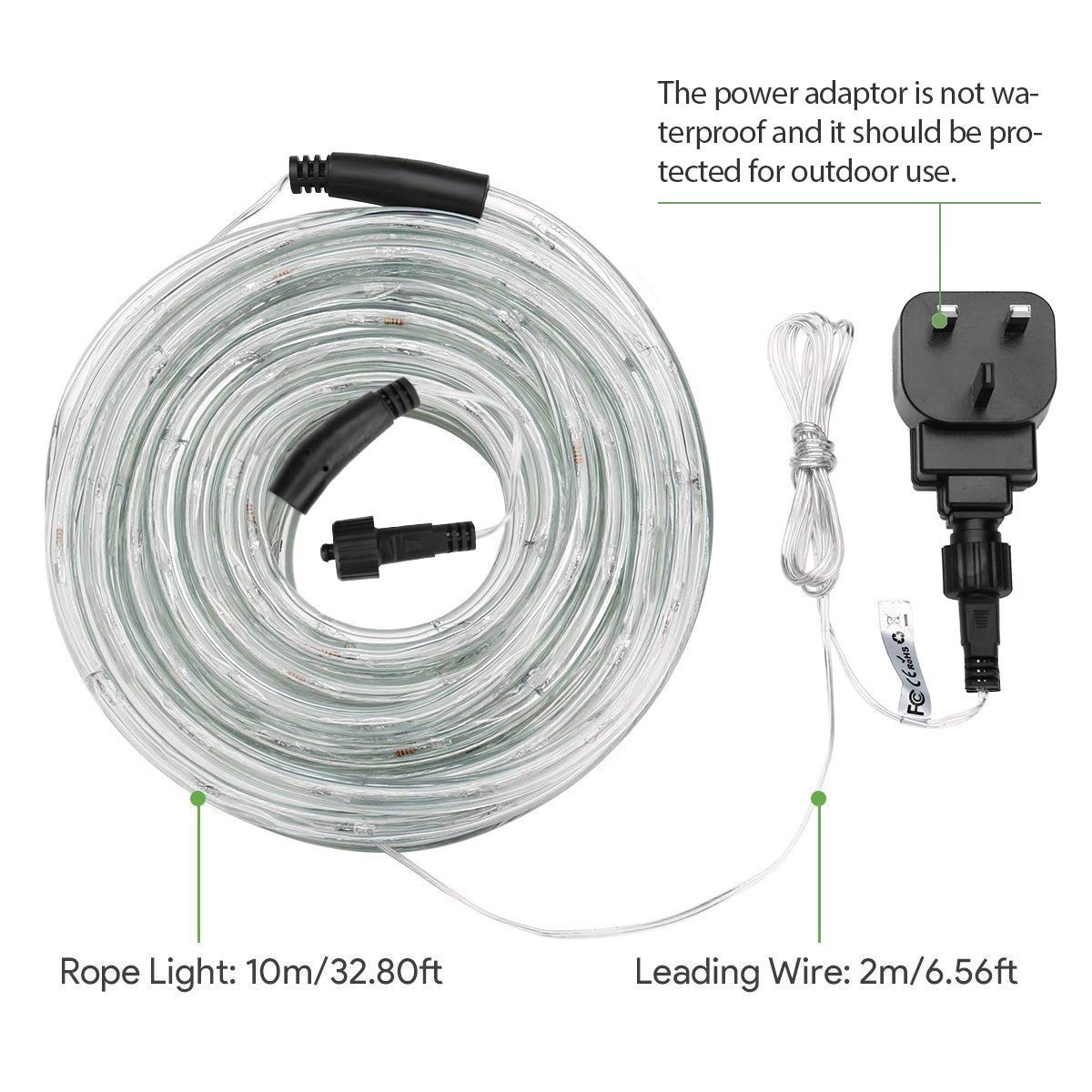 Lepro Outdoor Rope Lights Mains Powered, Linkable, Low Voltage, 10M 240 LED Outside String