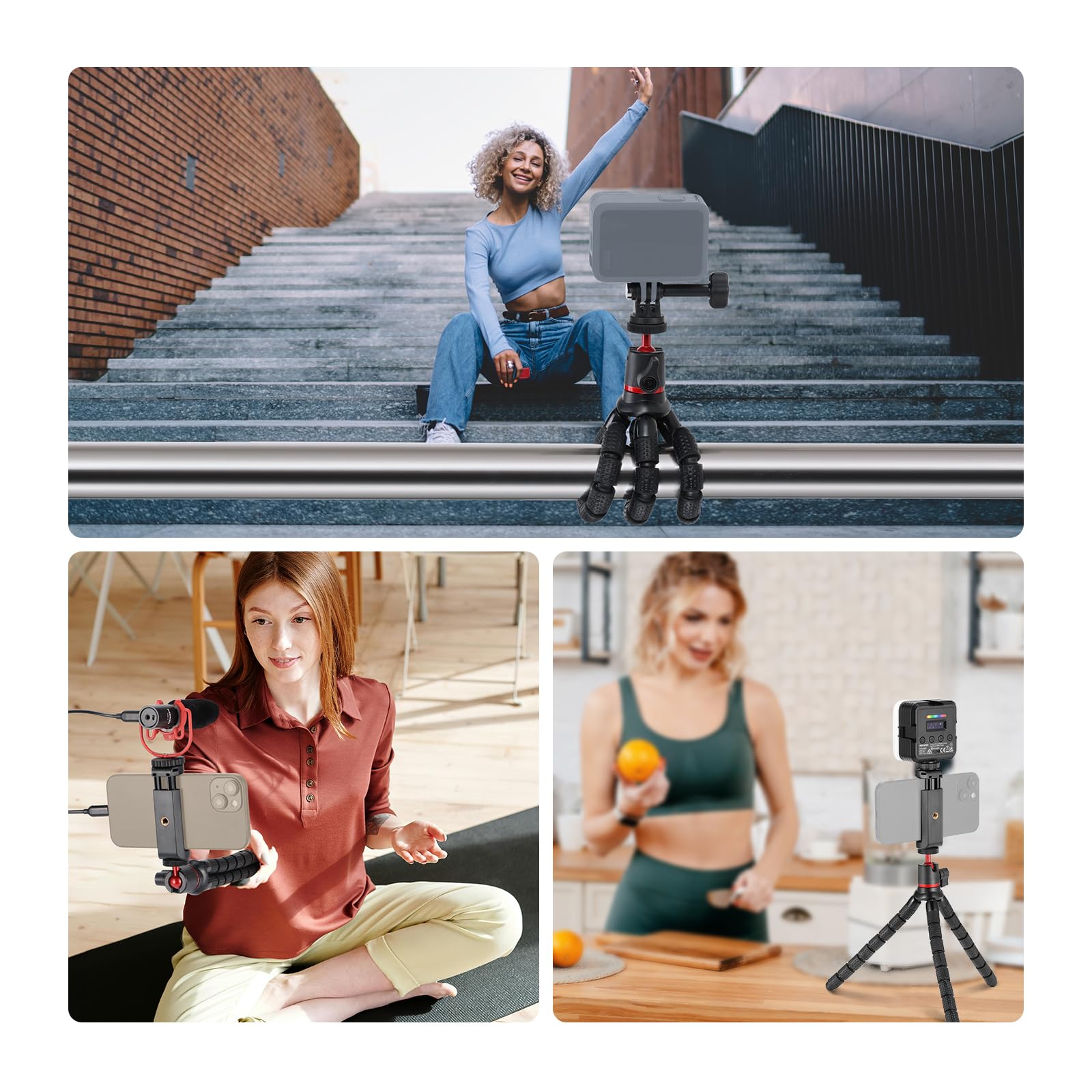 NEEWER Podstawowy statyw do telefonu z pilotem, adapter do montażu kamery/telefonu komórkowego, elastyczny mini statyw do aparatu, uchwyt do vloga do iPhone'a SamsungGoPro Kamera DSLR do nagrywania
