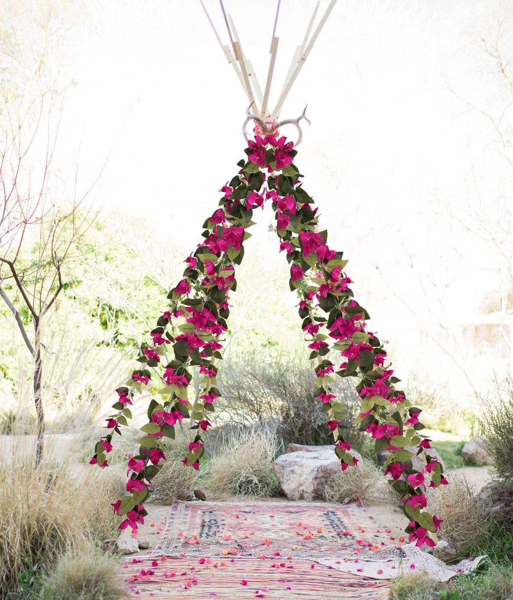 Artificial Bougainvillea Garland,4PCS 7.2ft/Piece Pink Flower Garland Faux Silk Bougainvillea Vines Artificial Decor for Wedding Arch Table Home Garden(Deep Pink)