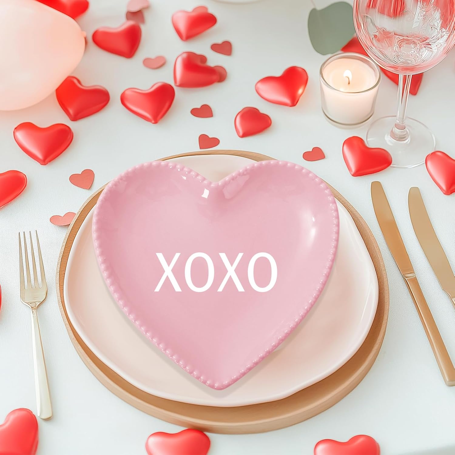 FYSUIMU 4Pcs Valentine's Day Heart Plates Ceramic Plate Pastel Conversation Heart Dinner Plate for Valentine Party Wedding Anniversary Table Decor