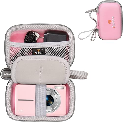 Aproca Funda rosa, para cámara digital CAMKORY, cámara digital Lecran, cámara de vídeo para niños, funda protectora de almacenamiento de viaje