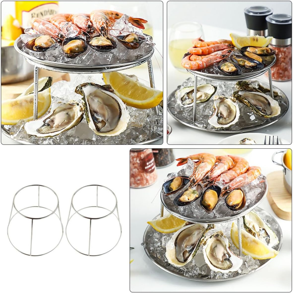 VOSAREA 2pcs Practical Food Holder Food Tray Rack Stainless Steel Pizza Stand Seafood Display Rack