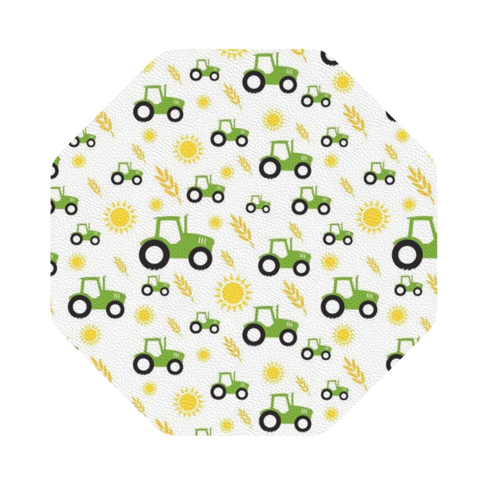 tractor farming PU Leather Coasters Set of 6 Octagon Drink Coasters
