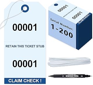 200 Pcs Duplicate Auto Park Tags (Numbered 1-200) 4.72" x 2.36" Inch Valet Parking Tickets with Strings Claim Check Tags with Marker for Valet Coat Check and Hotel Luggage Tags (200, Blue)