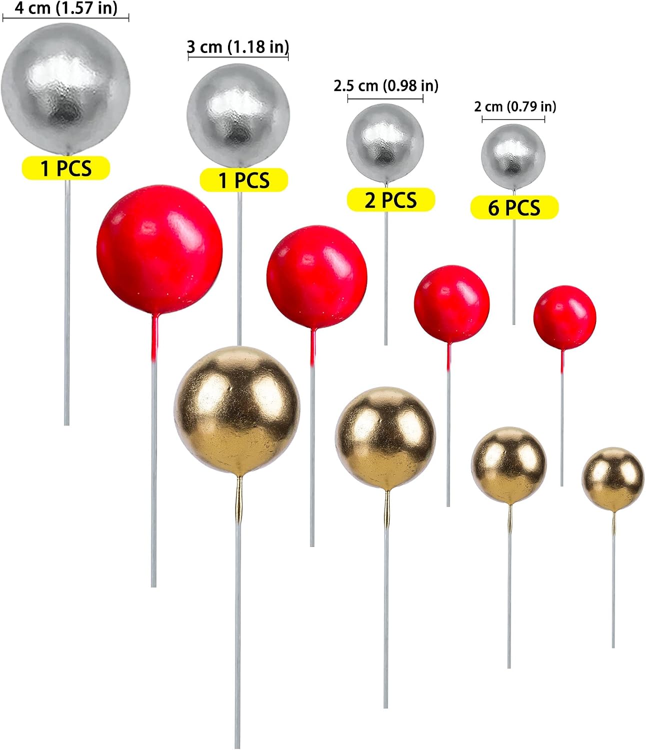 Gyufise 30Pcs Christmas Mini Balloon Cake Topper Foam Ball Cake Picks Cupcake Faux Pearl Balls DIY Cake Insert Topper Decoration for Christmas Anniversary Graduation Birthday Party Red Gold Silver - Image 3