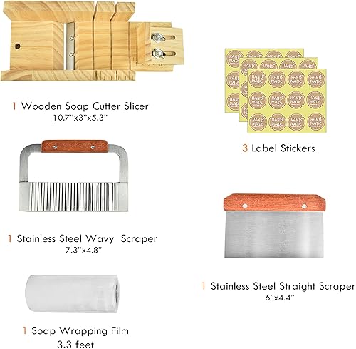 Miniatura 2 de Artcome Juego de cortador de jabón, función ajustable, molde de jabón de madera, cortador de pan con cortador ondulado y recto de acero inoxidable