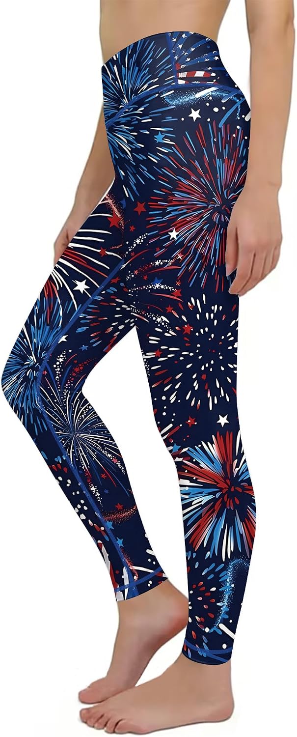 Women's 4th of July Workout Leggings, USA Flag High Waist Sports Pants for Running Cycling Yoga
