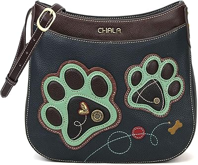 Chala Handbags Paw Print Crescent Crossbody Handbag Purse, Dog Mom