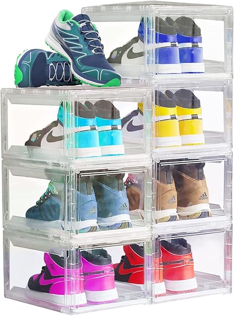 NUKied Shoe Storage Box 3 Pack Transparent Clear Stackable Plastic Shoe Boxes Stackable Shoe Organizer with Lids for Men and Women 37x26x20cm (clear)