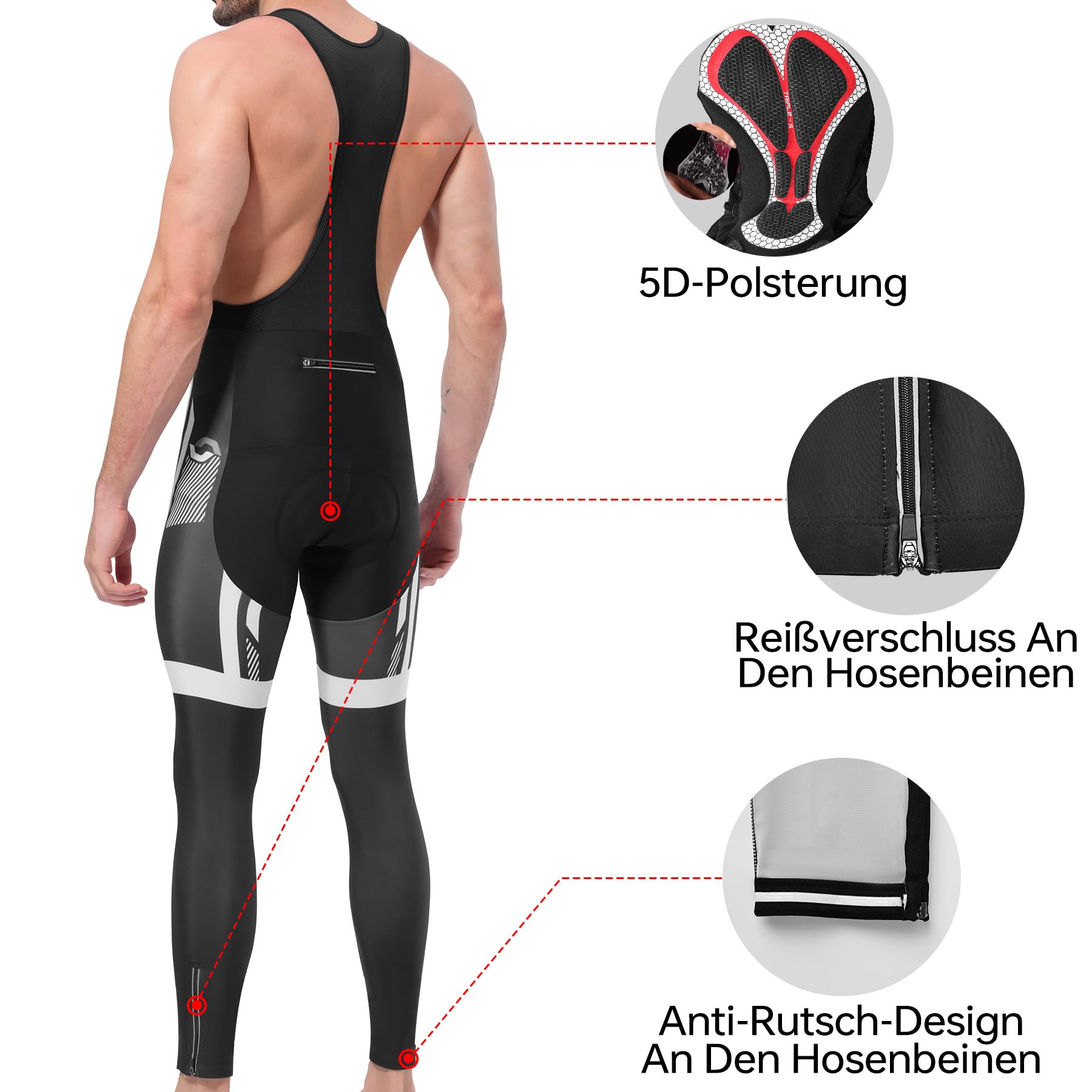 Ciclismo Uomo Set Maniche Lunghe Pantaloncini 5D Imbottiti | Maglia Bici Corsa Tuta Ciclismo Autunno-Inverno Tasca con Cerniera Inserti Riflettenti Nastro Antiscivolo Sui Polsini