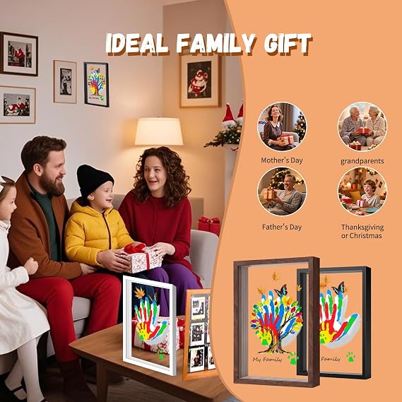 VidwanHome Family Handprint Kit for 4 Wooden Frame with 4 Clear Acrylic Boards, DIY Handprint Keepsake for Baby, Pet, Mom, Grandparents, Hand Mold Art Set with Non-Toxic Washable Paint (Black)