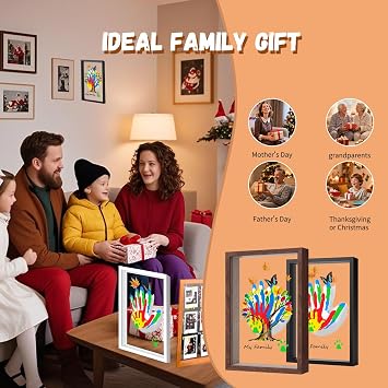 VidwanHome Family Handprint Kit for 4 Wooden Frame with 4 Clear Acrylic Boards, DIY Handprint Keepsake for Baby, Pet, Mom, Grandparents, Hand Mold Art Set with Non-Toxic Washable Paint (Black)