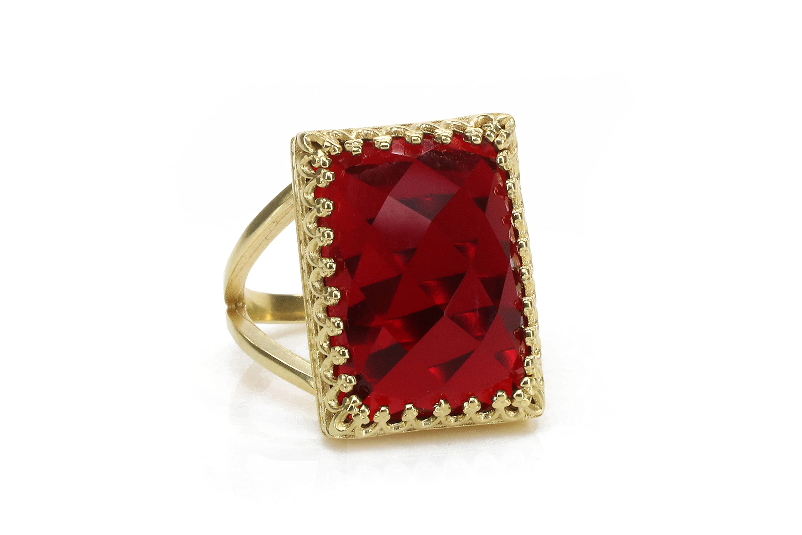 Anillo Rectangular de Granate en Plata de Ley - Anillo de Piedra Roja de Moda - Joyería para Boda, Fiesta, Compromiso, Regalo de Cumpleaños para Esposa, Hija, Hermana, Mamá