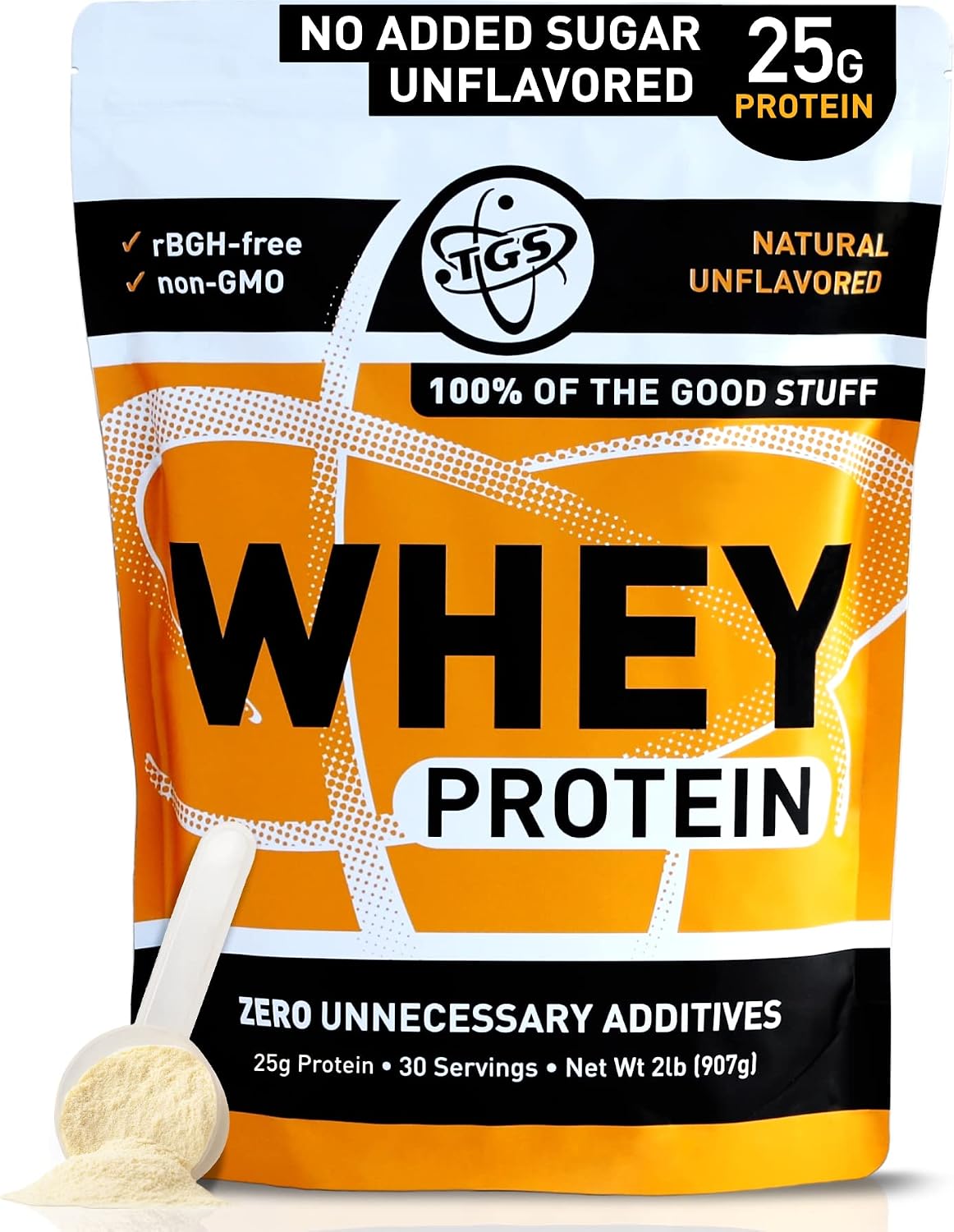 TGS 100% Whey Protein Powder Unflavored, Unsweetened, Keto Friendly - 2lb - All Natural, Low Carb, Low Calorie, Soy Free, Gluten Free, Made in USA