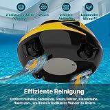 POOLPURE Robot de Piscine 2026 - Temps de Nettoyage de 100 Minutes - Double Moteur - Voyants LED - Fonction de stationnement Automatique - Étanchéité IPX8 - Aspirateur de Piscine sans Fil - Jaune - 2