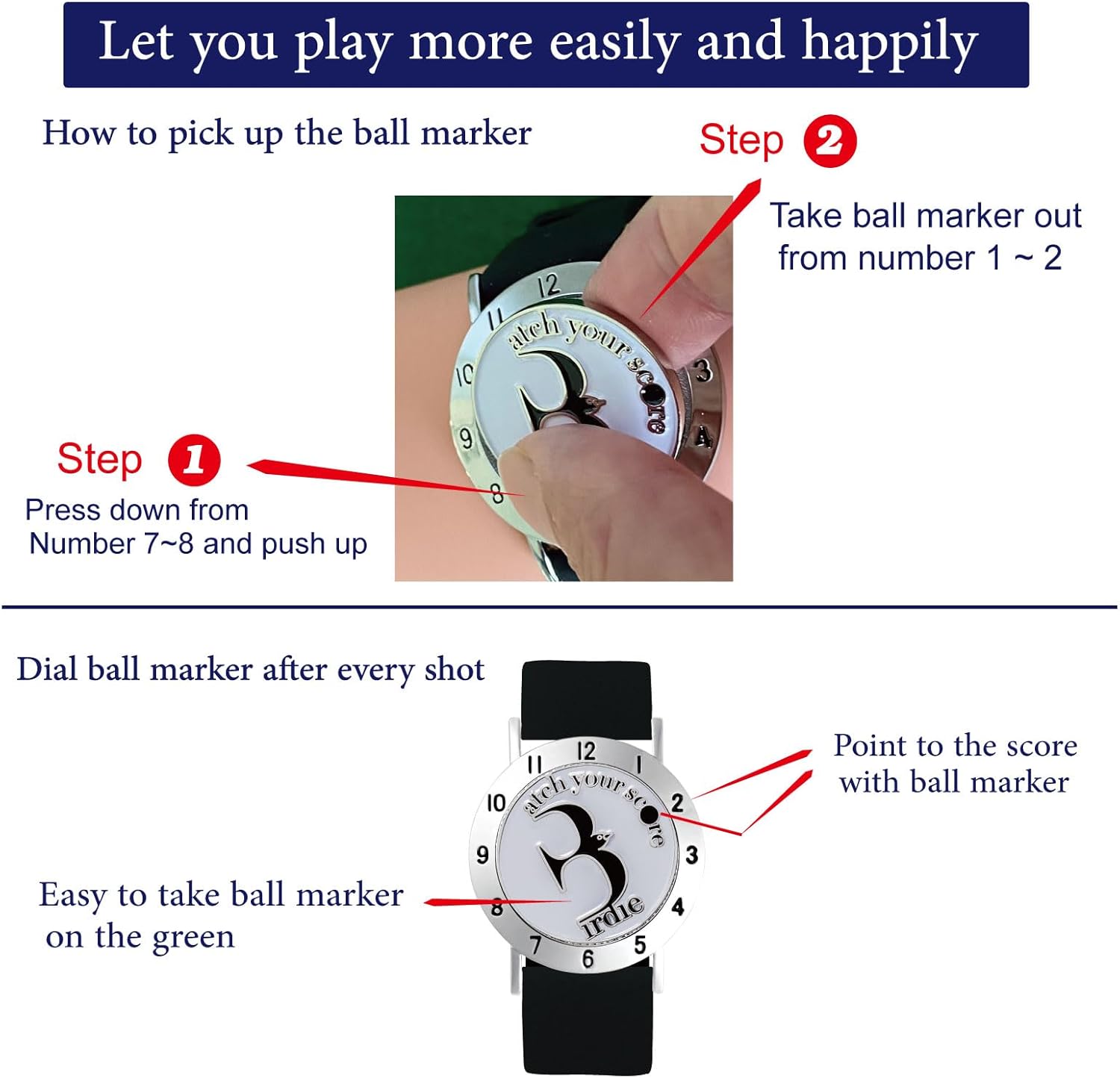 Golf Ball Marker with Golf Stroke Counter Bracelet, Birdie Ball Marker, Golf Accessories for Men and Women, Golf Gifts for Men and Women