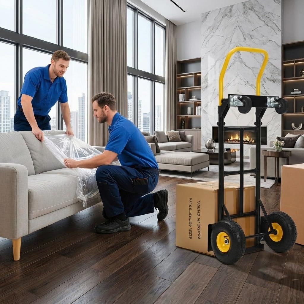 2-in-1 Transportwagen Handwagen Faltbar Mit 4 Pannensicheren Rädern, Schwerlast Tragkraft 362kg – Ideal Für Umzug, Lager, Büro & Industrie, Schwarz Gelb