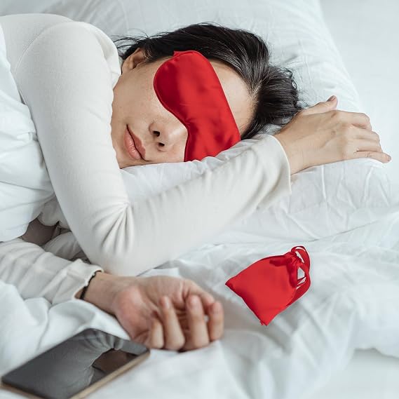 Blackout Sleep Mask,Silk Eye Mask with Adjustable Strap,Ultra Soft Blindfold for Travel,Yoga,Meditation & Deep Sleep(Red)