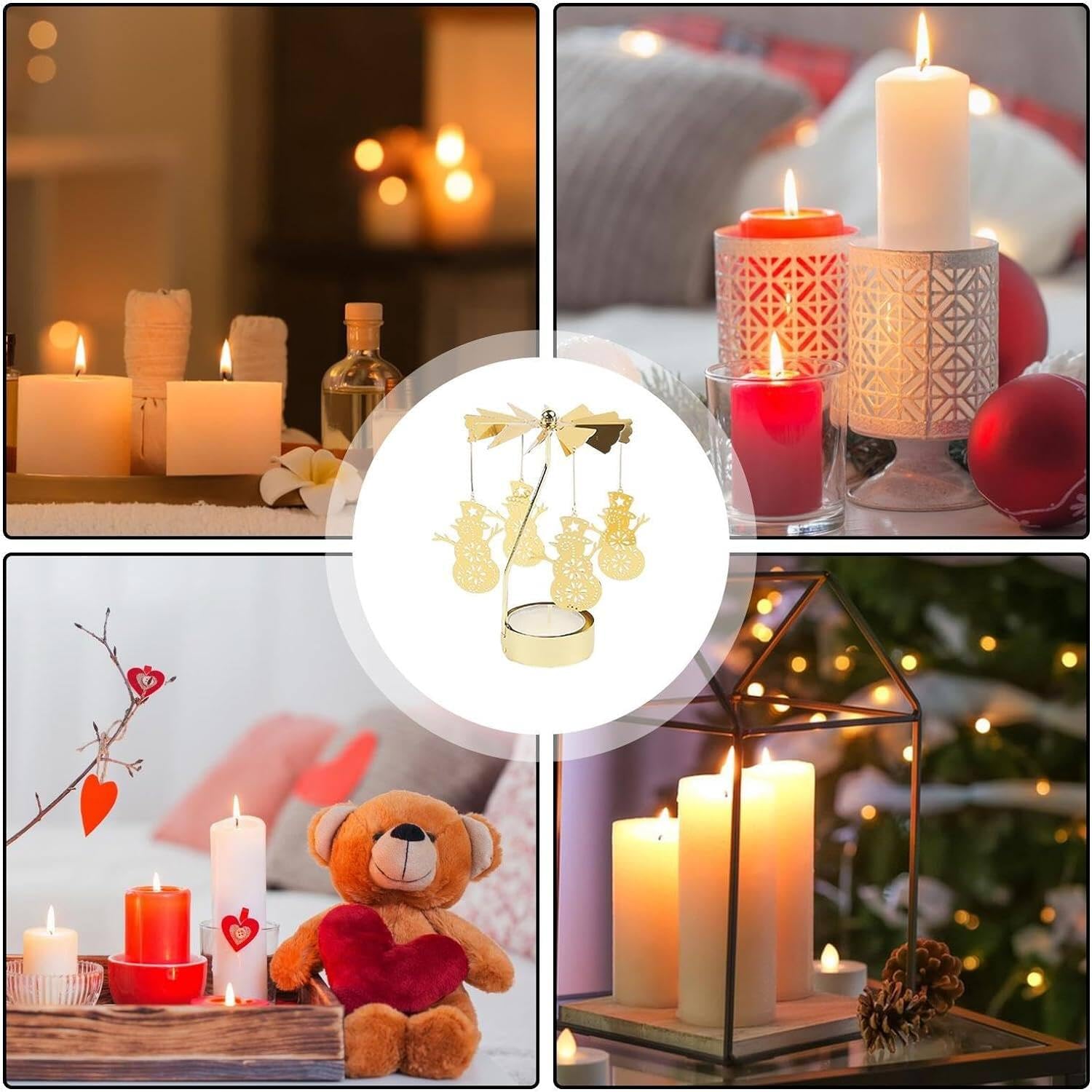 Decoration De Table Noel BRUBAKER Carrousel De Bougies Chauffe-Plat Argenté - Tourne Avec La Chaleur - Décoration Noël Étoilée Chauffe Bougie