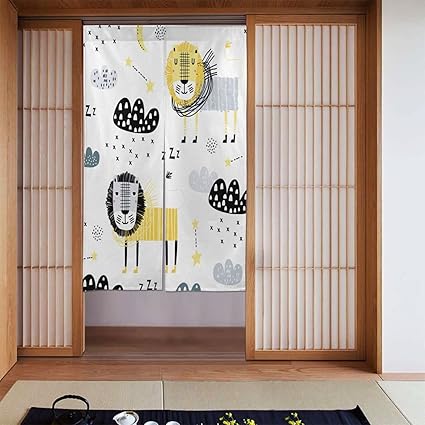 Amazon のれん おしゃれ 目隠し 暖簾 和風 獅子 抽象的 ドット 玄関カーテン ロング 遮光 断熱防寒 間仕切り のれん 玄関 キッチン リビング 飲食店 出入り口 幅86cm 丈143cm のれん オンライン通販