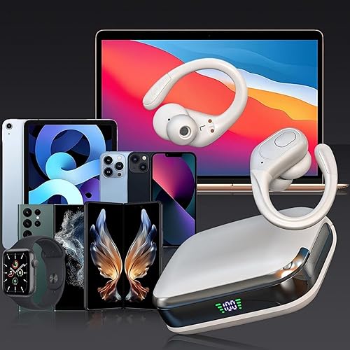 Miniatura 7 de Auriculares Bluetooth inalámbricos con reproducción de 75 horas, funda de carga con pantalla LED, IPX7 impermeable, diseño sobre la oreja para