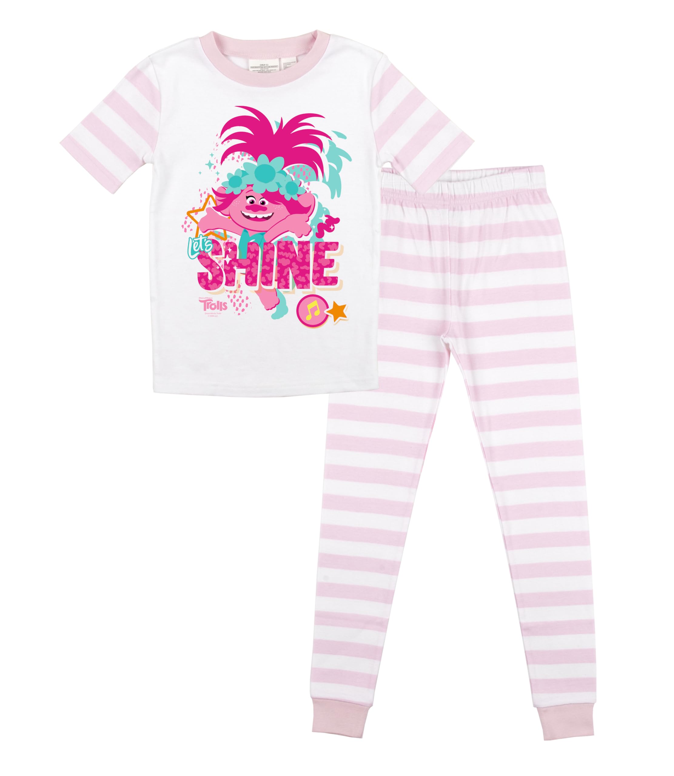Bioworld Universal Trolls Shine Poppy Character Youth Pink Striped Pajamas Set