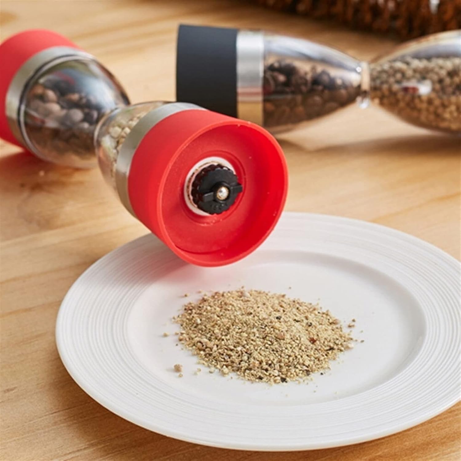 Pepper Grinder 2 in 1 Salt and Pepper Mill Glass Shape Spice Grinder Shaker Kitchen Gadgets Cooking Tools Dual Manual Pepper Grinder Kitchen Spices Mill (Brass)