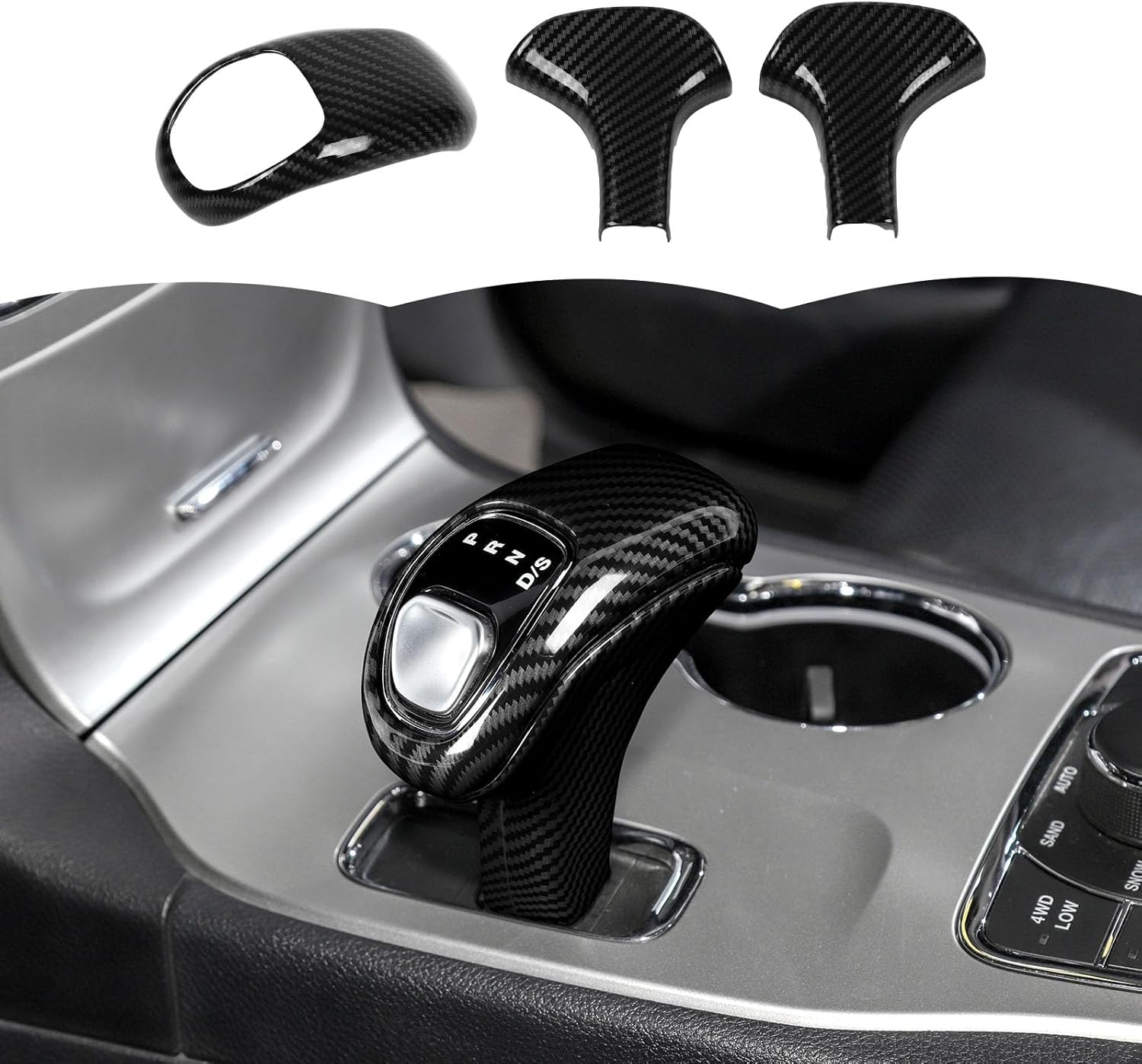 RT-TCZ Carbon Fiber Gear Shift Knob Cover Trim Decorative Interior Accessories Compatible with Jeep Grand Cherokee 2014-2015