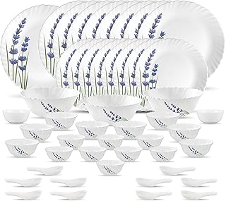 La Opala Novo Collection Opal Glass Crockery | for Family of 8 | Dinner Set 46 pcs English Lavender | Plates & Bowls for D Price In India