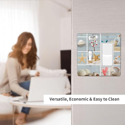 Vista 243 de Cubiertas decorativas de salida de estrella de mar playera, tablero de madera azul de concha de mar de 1 banda, decoración individual GFCI, placa