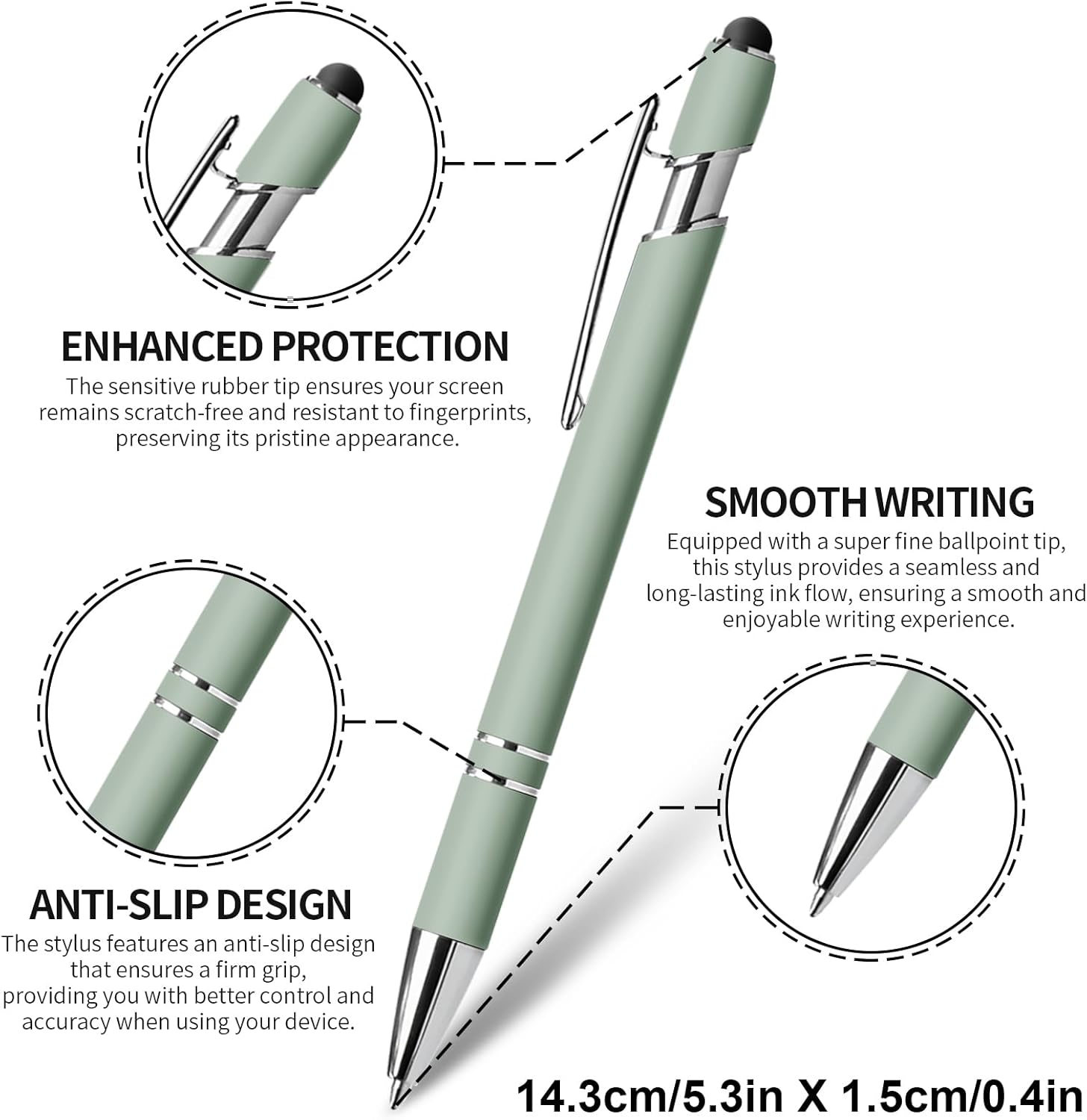 Custom Pens with Stylus - Personalized Name Engraved - Ideal Gift for Office, Teachers, and Students - Black Ink - Logo and Message Imprinting Available, Morandi Green, 50 Pcs