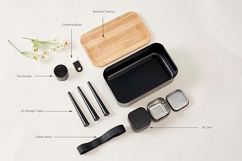 Miniatura 2 de Misecrisa Small Box with Bamboo Tray Portable Storage Box with Sealing Jar and Retractable Strap Decorative box Includes All Accessories