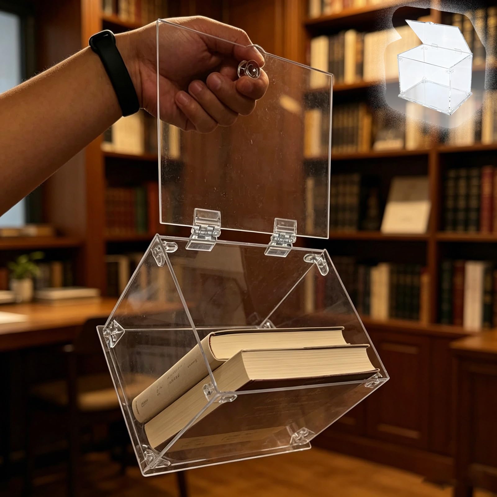 UrbanUp Urna Metacrilato Organizador de Libros Resistente con Tapas, Caja de Acrílico Transparente para Protección contra Polvo y Sol, Soporte de Exhibición Personalizable(20x20xH20cm/8x8x8)
