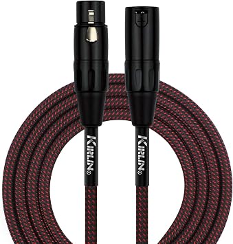 Kirlin Premium Plus Microphone Cable, 10ft, Black/Red Woven Jacket