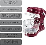 Kenmore Elite Ovation 5 Qt Stand Mixer, 500 Watt 10-Speed Motor, Revolutionary Pour-In Top, Tilt Head, Beater, Whisk, Dough Hook, Planetary Mixing, 360-Degree Splash Guard, Glass Bowl with Lid, Red