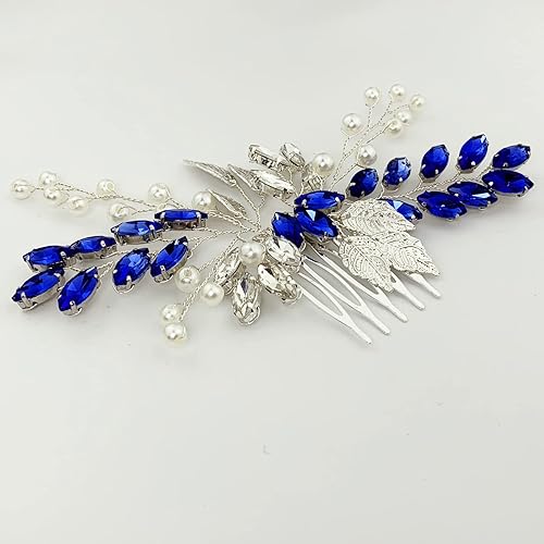 Miniatura 5 de Peine para el cabello de novia de boda, perlas de diamantes de imitación, hojas plateadas, accesorios para mujeres y niñas, fiesta de regreso a casa