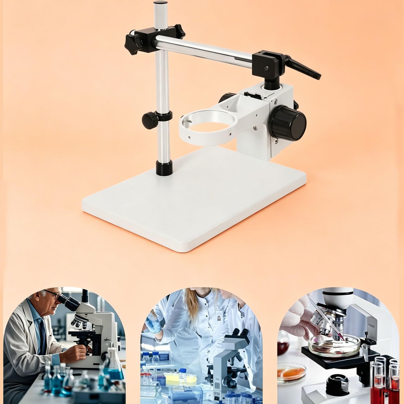 Mikroskopstativ mit Ausleger, 360° drehbares Stereomikroskopstativ mit Ausleger, 76 mm verstellbare Fokussierhalterung für Labor- und Inspektionszwecke Black