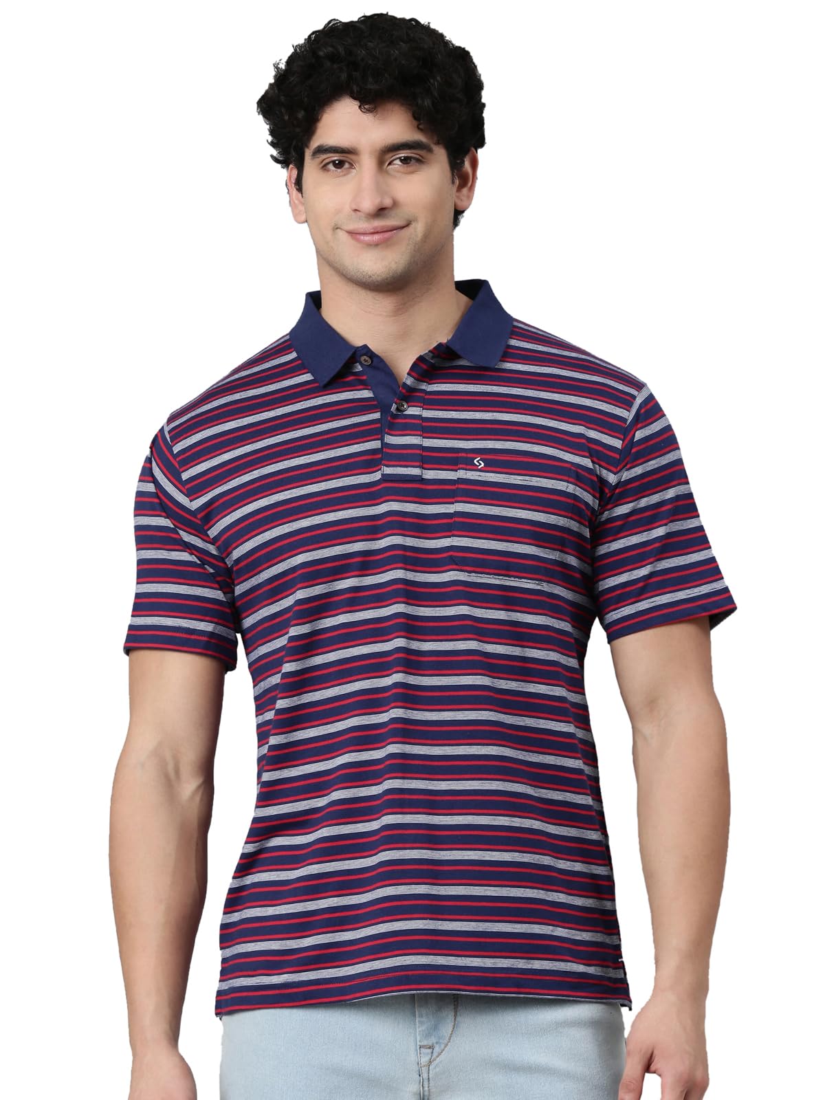 classic polo Men's Half Sleeve Polo Neck Authentic Fit Striped Cotton Blend T-Shirt-picture-3