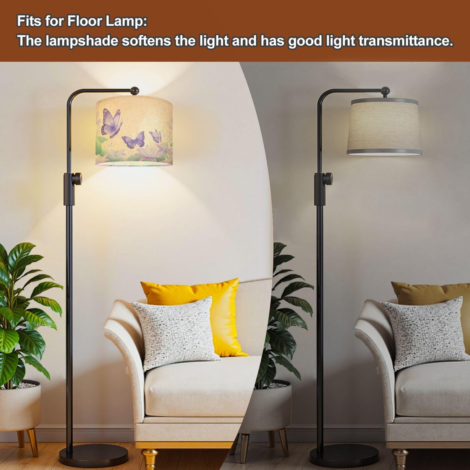 Purple Lampshades Floral Lamp Shades Boho 1 Pack Hand Painted Pastel Butterfly Garden Calming Nature Artwork Light Shade for Table Lamps Floor Lamps Drum Lamp Shades Lampshade Replacement