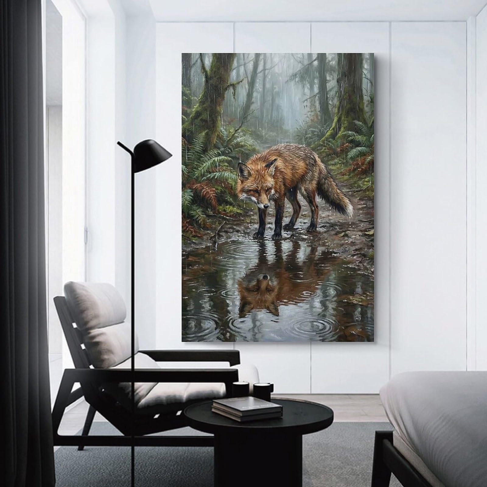 Junmoney Fox in A Rainy Forest Canvas Wall Decor, 08x12inch(20x30cm), for Office, Study Or Home Workspace, Wall Art That Adds Style to Work Areas
