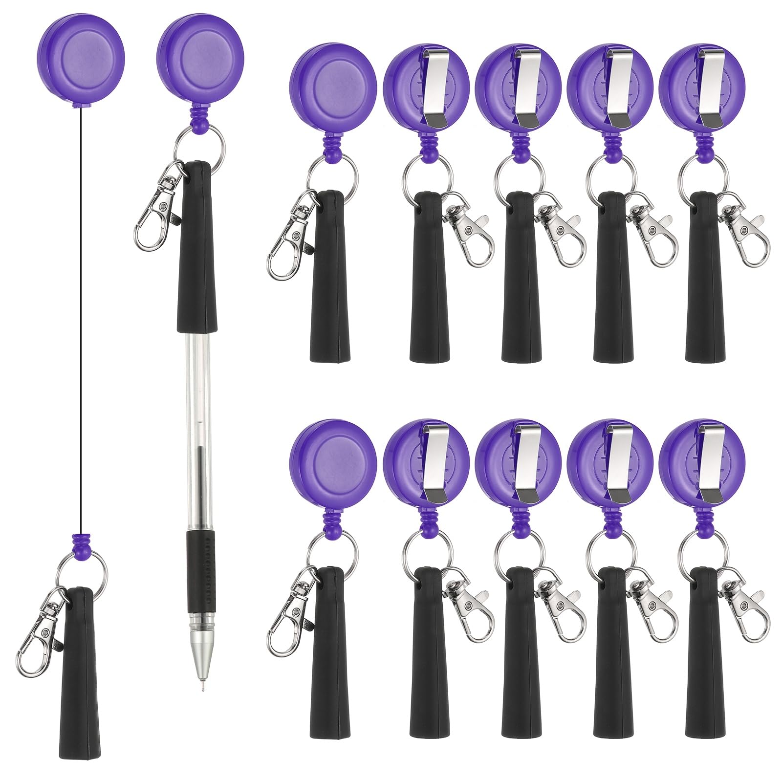 PATIKIL Retractable Pen Holder, 20Pcs Pull Pen Pencil Holder Elastic Silicone Grip Pencil Holder for Woodwork Bricklayer Markers and Carpenter Pencils, Purple