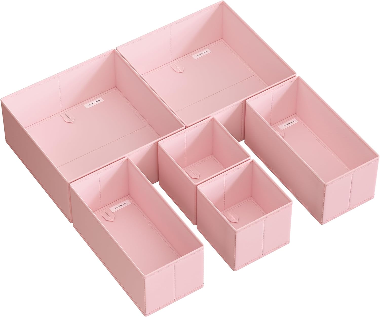 SONGMICS Divisore per Cassetti, Organizzatore per Armadio, Set di 6, Scatole di Stoccaggio Pieghevoli in TNT, per Calze, Biancherie, Reggiseni, Cravatte, Sciarpe, Rosa Pastello RDZ06PK